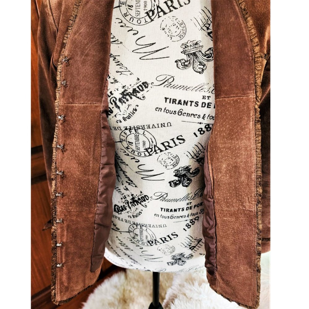NEW DIRECTIONS Genuine Leather Chocolate Brown Suede Jacket Petite Small - Picture 6 of 9